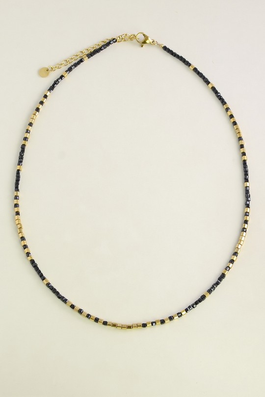 AL0700N-Collier doré en acier inoxydable avec pierres-NOIR