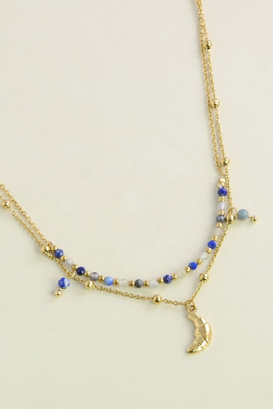 A0939N-Collier doré en acier inoxydable, pierres et pendentif croissant de lune-BLEU