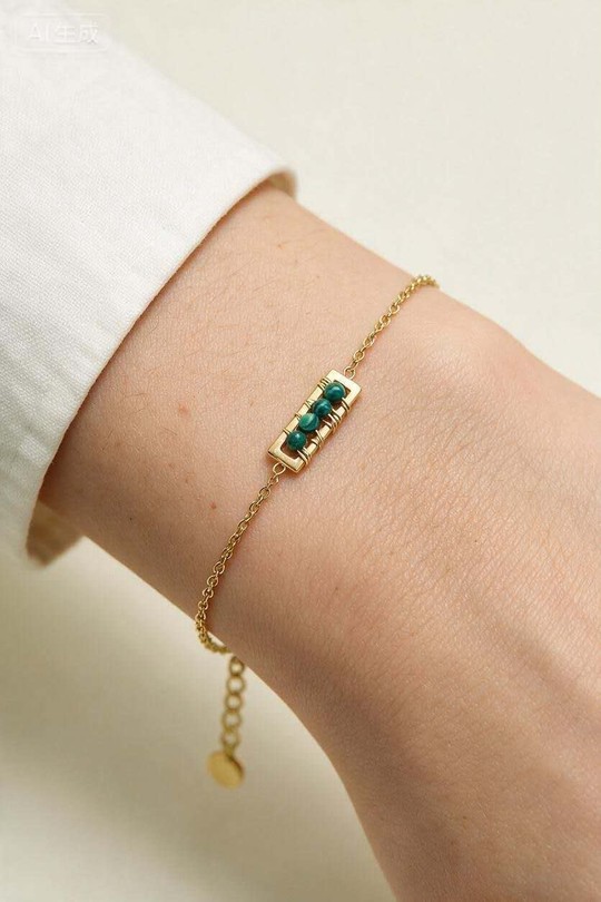 A0847B-Bracelet en acier inoxydable doré avec pierres-VERT FONCÉ