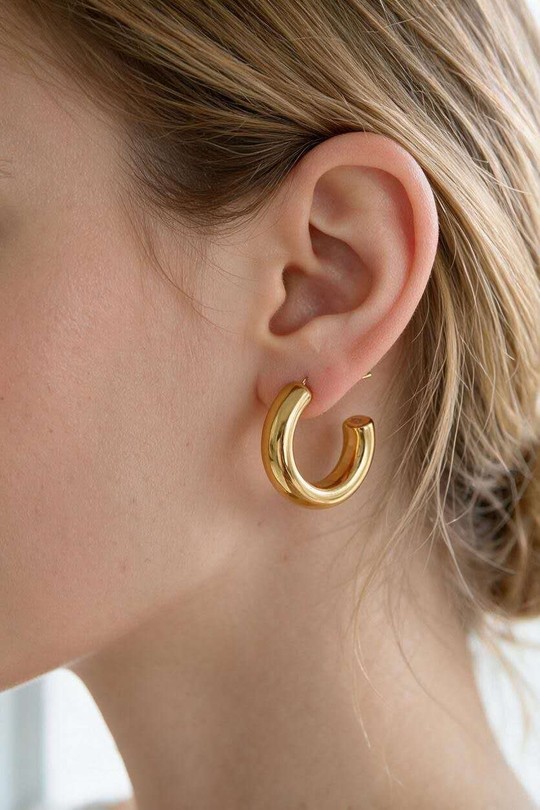 AL0970E-Boucles d'oreilles créoles épaisses dorées en acier inoxydable-DORÉ
