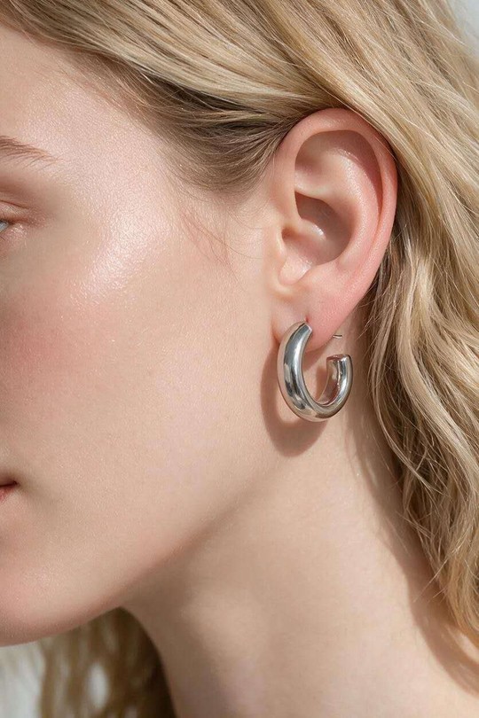 AL0970E-Boucles d'oreilles créoles épaisses argentées en acier inoxydable-ARGENT