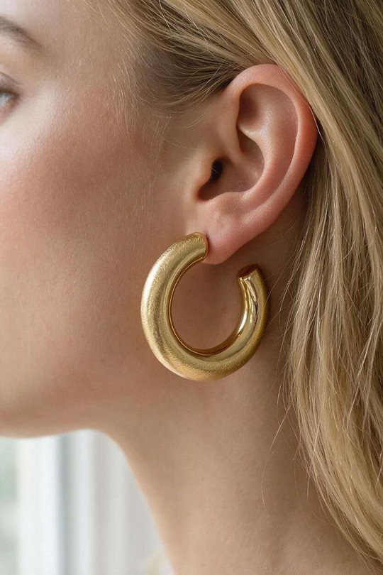 AL0980E-Boucles d'oreilles créoles épaisses texturées en acier inoxydable doré-DORÉ