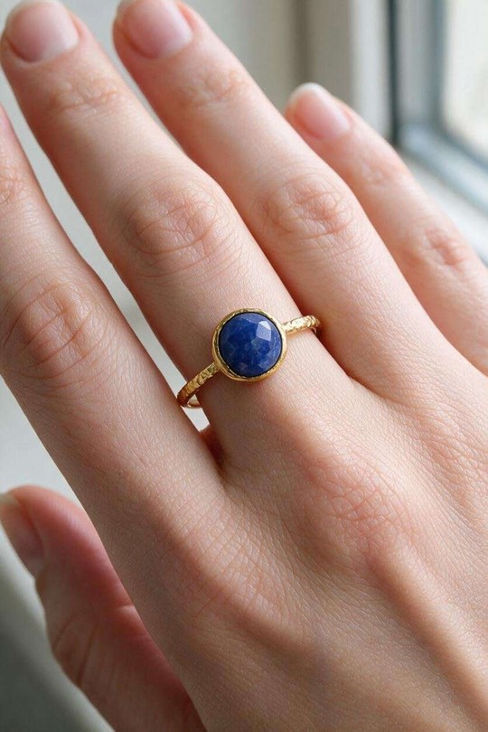 AL0999R-Bague ajustable dorée en acier inoxydable avec pierre-BLEU FONCÉ