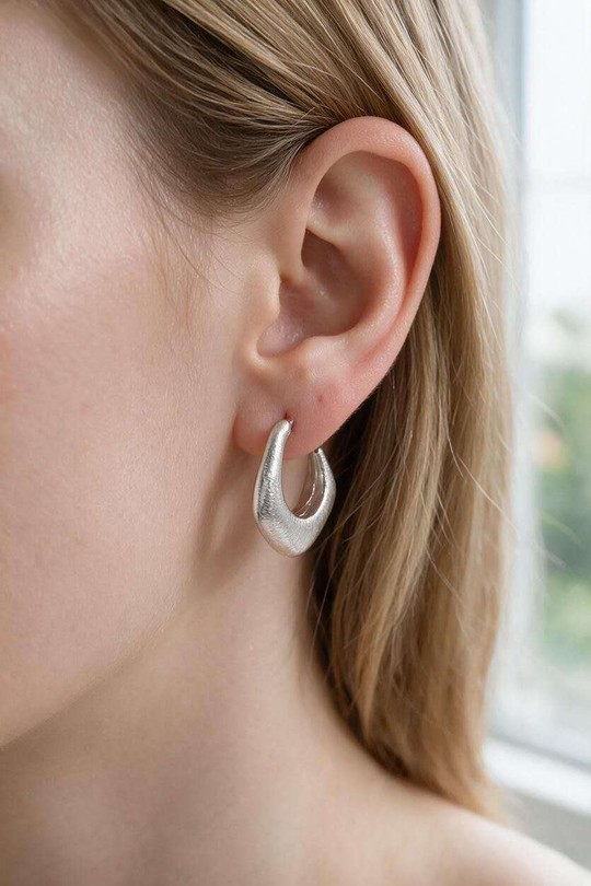 AL0971E-Boucles d'oreilles créoles texturées en acier inoxydable argenté-ARGENT