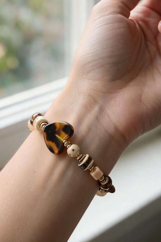 AD0804B-Bracelet en acier inoxydable doré avec résine et céramique-MARRON