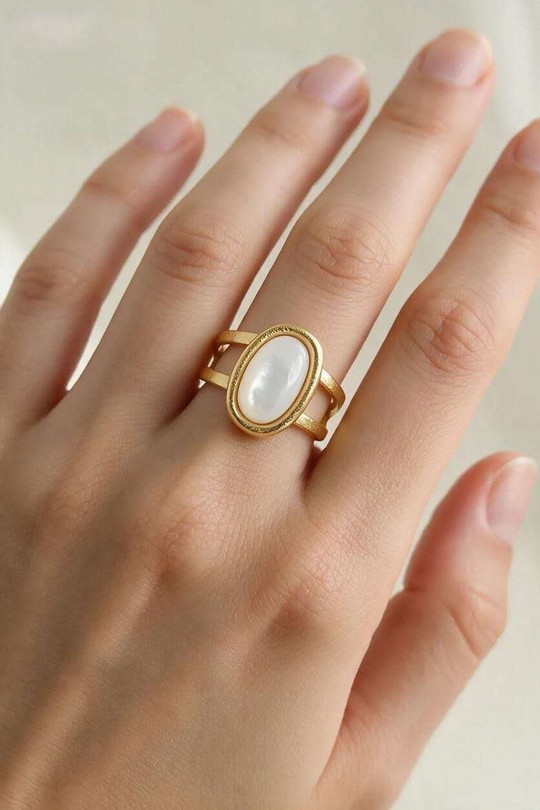 AL1003R-Bague ajustable en acier inoxydable doré avec nacre-BLANC