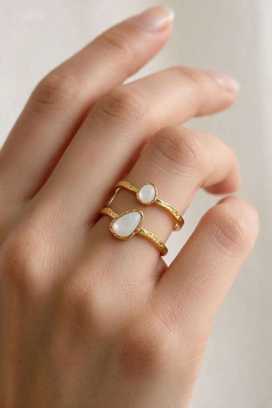 A1121R-10 Bague ajustable en acier inoxydable doré avec nacre-BLANC