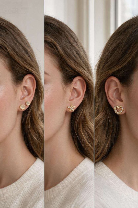AL0940E-D Lot de 3 paires de boucles d'oreilles puces en acier inoxydable et zirconiums-DORÉ