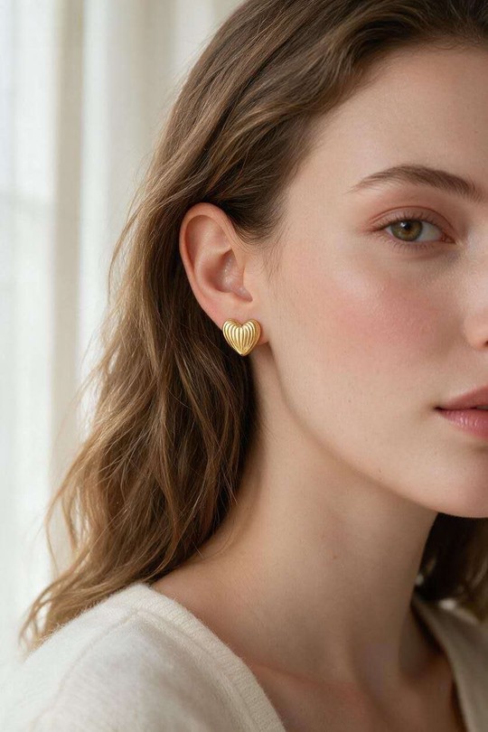 AL0918E-Boucles d'oreilles puces cœur en acier inoxydable doré-DORÉ