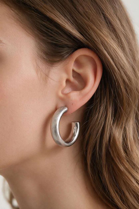 AL0969E-A Boucles d'oreilles créoles en acier inoxydable argenté-ARGENT
