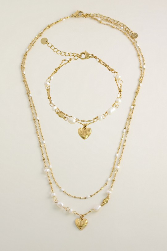 A1126N-A1127B-Parure collier et bracelet 2 rangs en acier inoxydable-BLANC