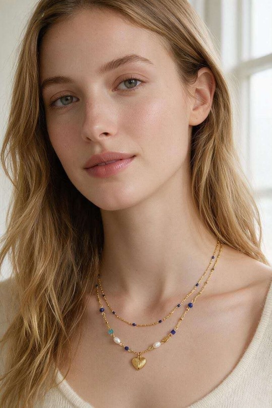 A1126N-Collier 2 rangs en acier inoxydable-BLEU FONCÉ