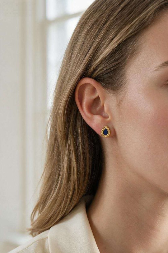 A0444E-Boucles d'oreilles goutte en acier inoxydable et émail-BLEU