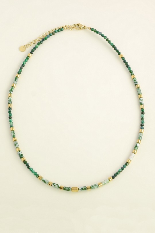 AL0396N-Collier en acier inoxydable et pierres-VERT FONCÉ