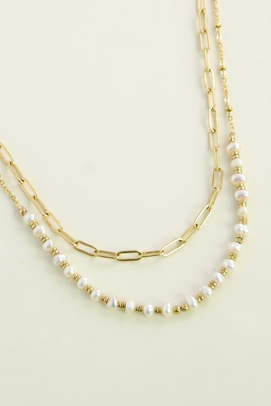 A30273N-10 Collier 2 rangs en acier inoxydable et perles d'eau douce-BLANC