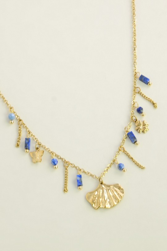 A1144N-Collier en acier inoxydable et pierres-BLEU