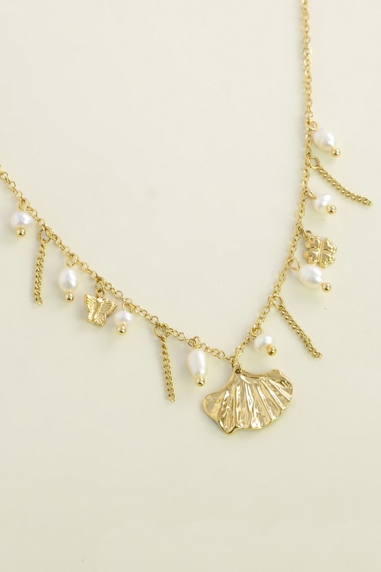 A1144N-10 Collier en acier inoxydable et perles d'eau douce-BLANC