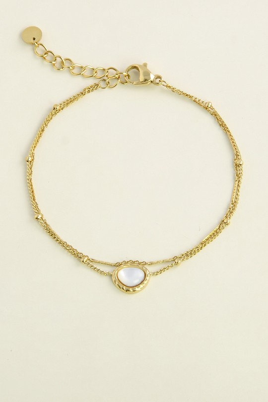 A1141B-10 Bracelet double rang en acier inoxydable avec nacre-BLANC