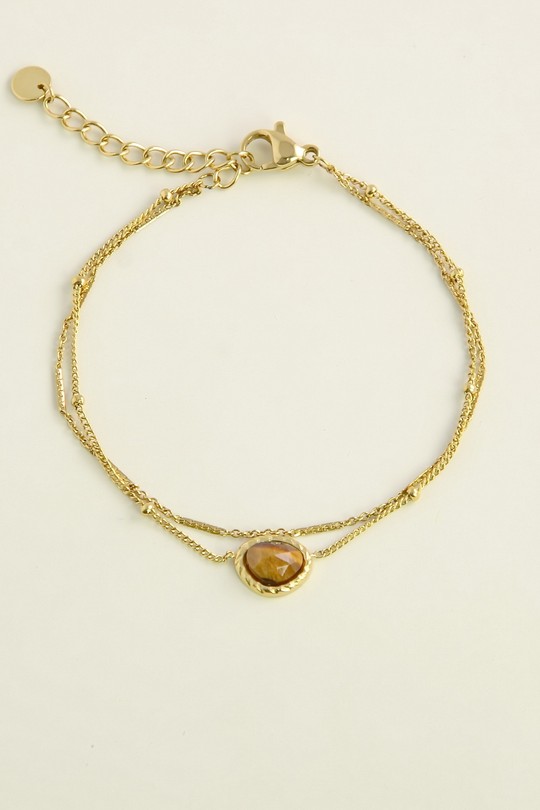 A1141B-Bracelet double rang en acier inoxydable avec pierre-MARRON