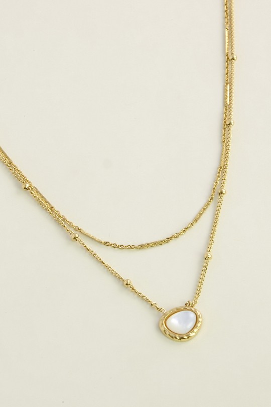 A1141N-10 Collier double rang en acier inoxydable avec nacre-BLANC