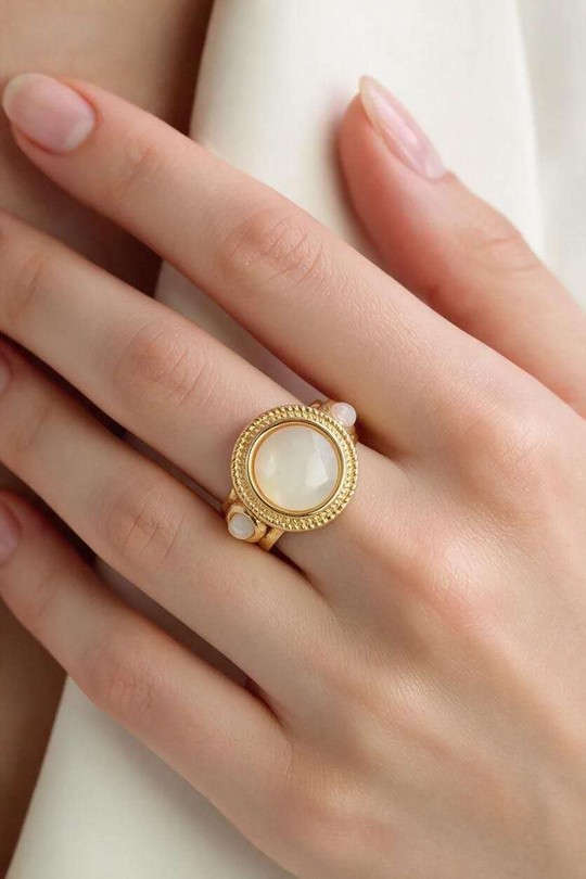 A1120R-10 Bague ajustable en acier inoxydable avec nacre-BLANC