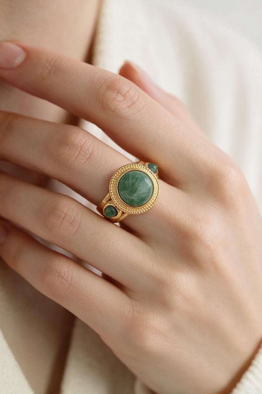 A1120R-Bague ajustable en acier inoxydable avec pierre-VERT FONCÉ