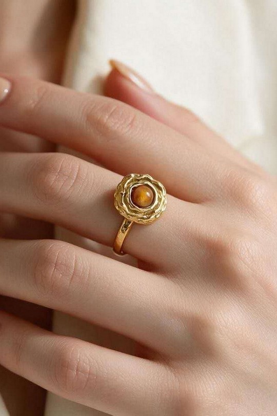 A1118R-Bague ajustable en acier inoxydable avec pierre-MARRON