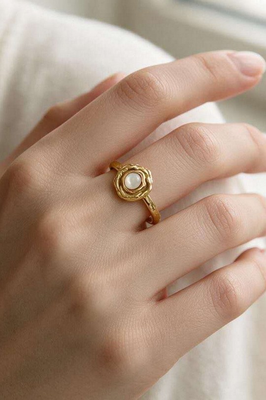 A1118R-10 Bague ajustable en acier inoxydable avec nacre-BLANC