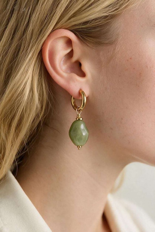 A0908E-Boucles d'oreilles en acier inoxydable avec perles en résine-VERT