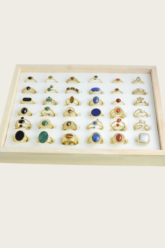 2606-11 Lot de 36 bagues ajustables en acier inoxydable doré avec présentoir-MULTICOLORE
