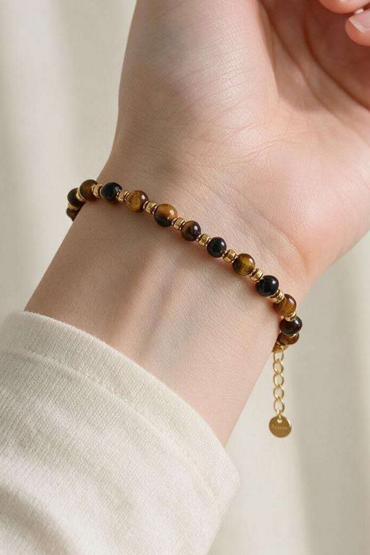 AD0719B-6 Bracelet en acier inoxydable à pierres-MARRON