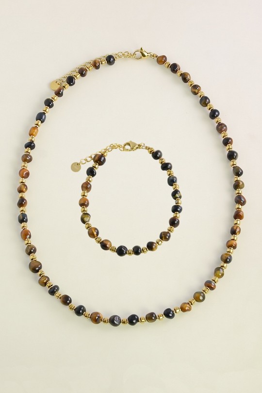 AD0719B-N Parure en acier inoxydable à pierres-MARRON