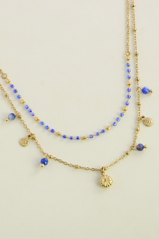A1124N-2-3 Collier double rang en acier inoxydable à pierres et rocailles-BLEU