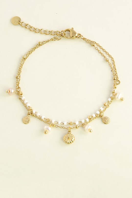 A1125B-10 Bracelet double rang à perles d'eau douce et rocailles-BLANC
