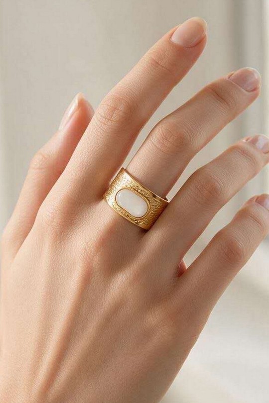 A1117R-10 Bague ajustable en acier inoxydable avec nacre-BLANC