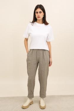 6605 PANTALON DROIT EN LIN-TAUPE