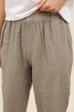 6605 PANTALON DROIT EN LIN-TAUPE