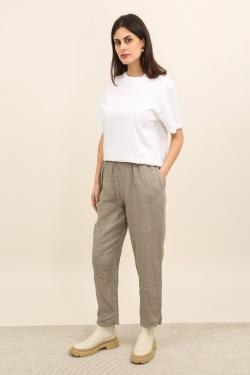 6605 PANTALON DROIT EN LIN-TAUPE