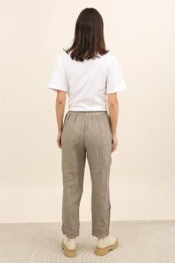 6605 PANTALON DROIT EN LIN-TAUPE