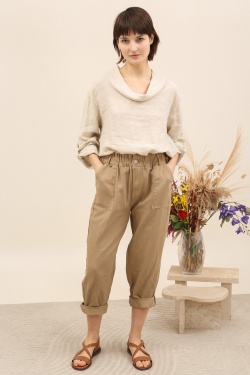 30513 PANTALON EN GABARDINE COTON-CAMEL
