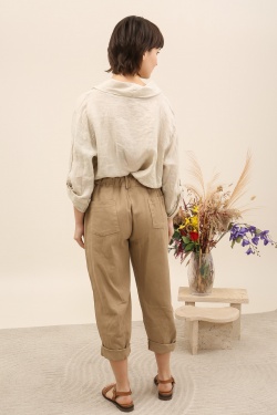 30513 PANTALON EN GABARDINE COTON-CAMEL