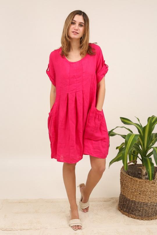 10198 ROBE EN LIN-FUSCHIA