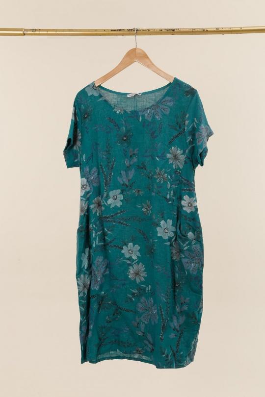 3353 ROBE A FLEURS FINES-VERT CANARD