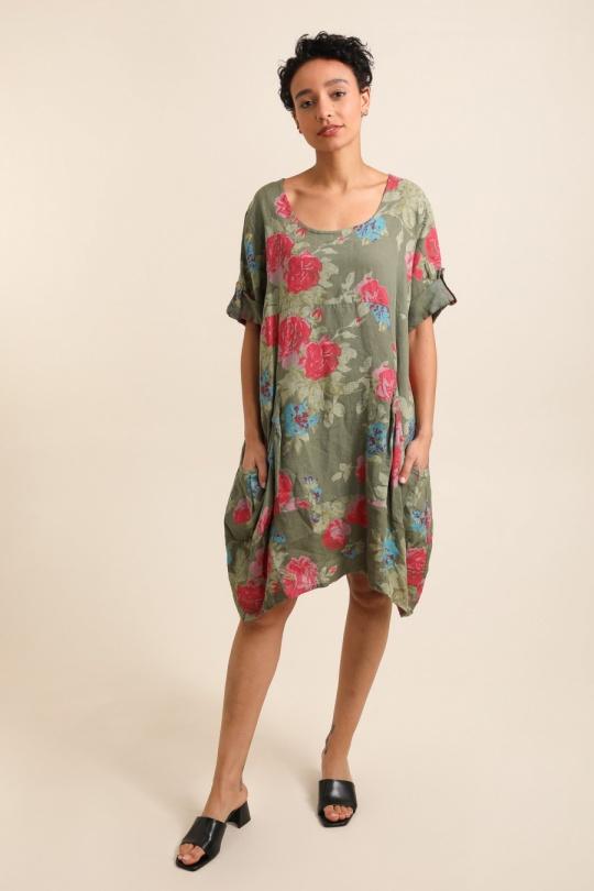 3240 ROBE LARGE À FLEURS-KAKI
