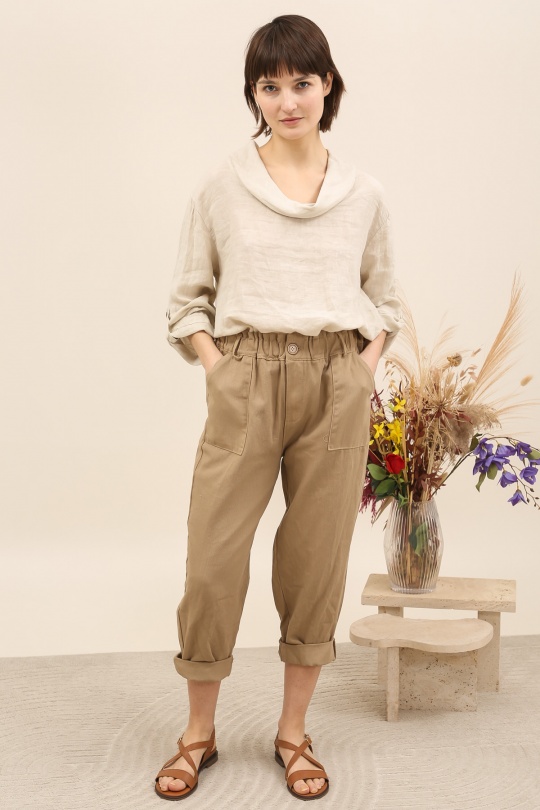 30513 PANTALON EN GABARDINE COTON-CAMEL