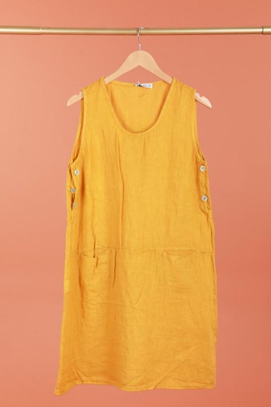 25519 ROBE EN LIN SANS MANCHES -MOUTARDE