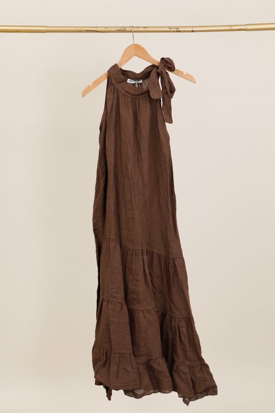 72319 Robe en lin sans manches-CHOCO
