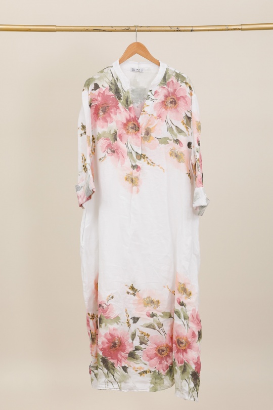 72230 Robe en lin imprimée-BLANC