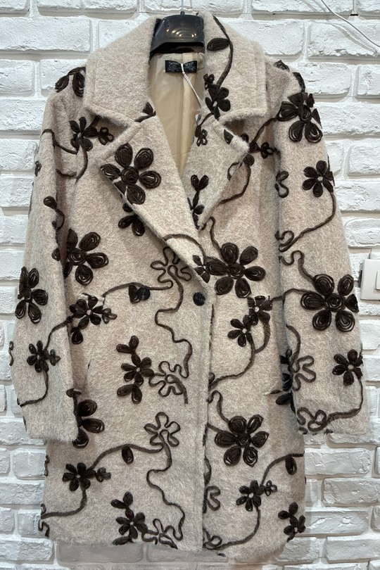 11129 Manteau lon à broderies-BEIGE