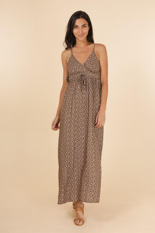 ROBE LONGUE BRETELLES , MOTIF LIBERTY  FL269-6